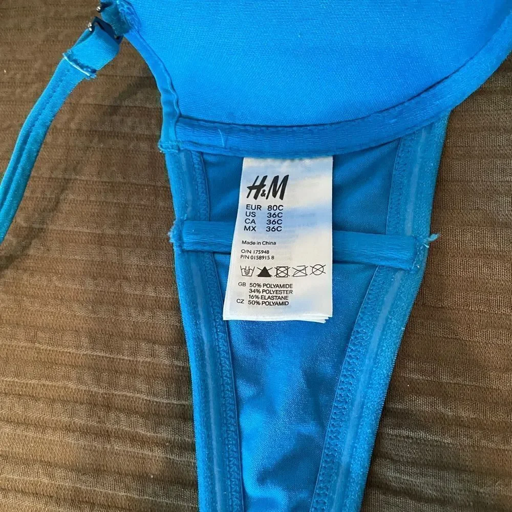 H&M blue convertible halter/bandeau bikini sz 12 bottoms, 36C top